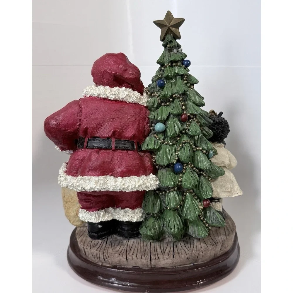 Black Santa Musical Figurine Plays We Wish You A Merry Christmas Resin Vtg Decor